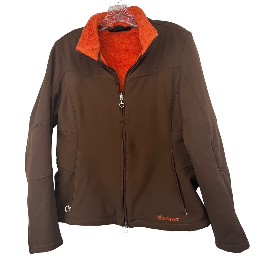 Ariat Nylon Spandex Softshell Jacket Brown Orange Fleece Western Workwear Med M